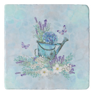 Watering Can With Summertime Flowers & Butterflies Trivet