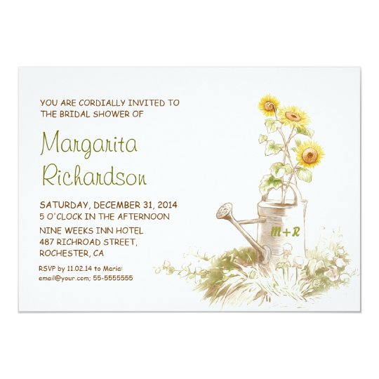 Watering can with sunflowers bridal shower invites Zazzle