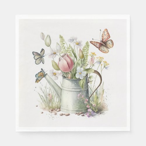 Watering Can With Tulips and Butterflies Napkins
