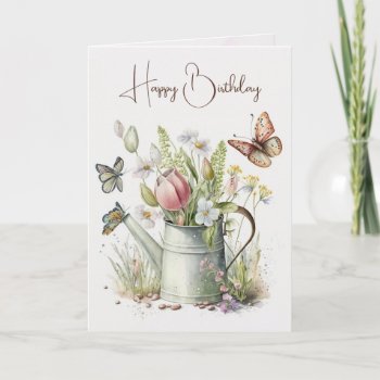 Watering Can With Tulips Birthday Card by dryfhout at Zazzle