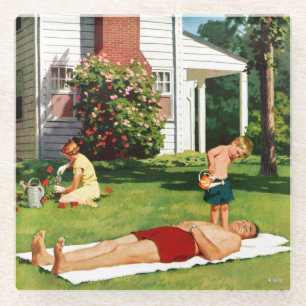 Watering Father Glass Coaster