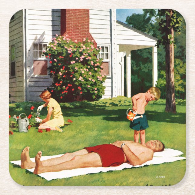 Watering Father Square Paper Coaster (Front)