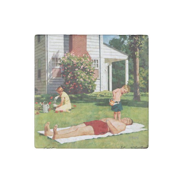 Watering Father Stone Magnet (Front)