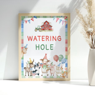 Watering Hole Farm Animals Barnyard Birthday Poster