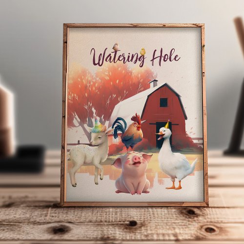 Watering Hole Farm Animals Birthday Party Poster