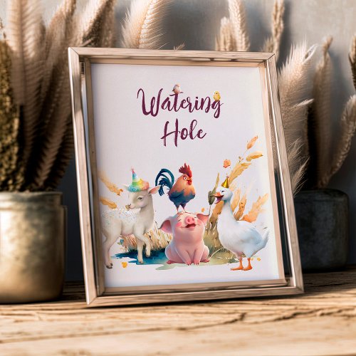 Watering Hole Farm Animals Birthday Party Poster