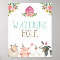 Watering Hole Farm Animals Girl Birthday Pink