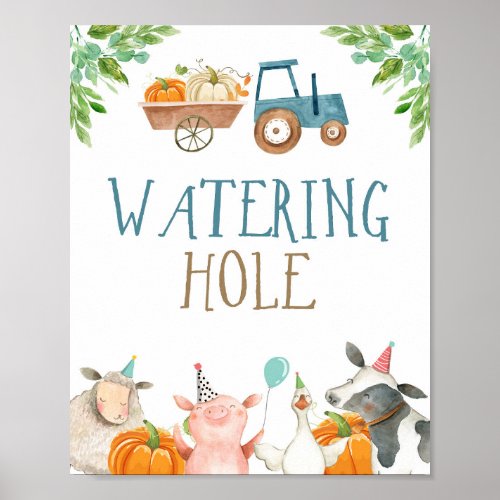 Watering Hole Farm Animals Pumpkin Boy Birthday Poster