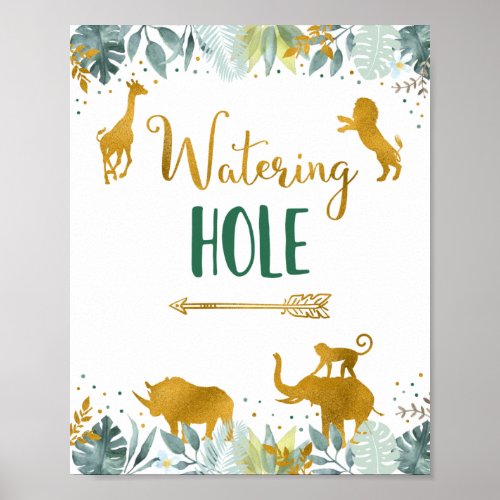Watering Hole Greenery Gold Safari Birthday Sign