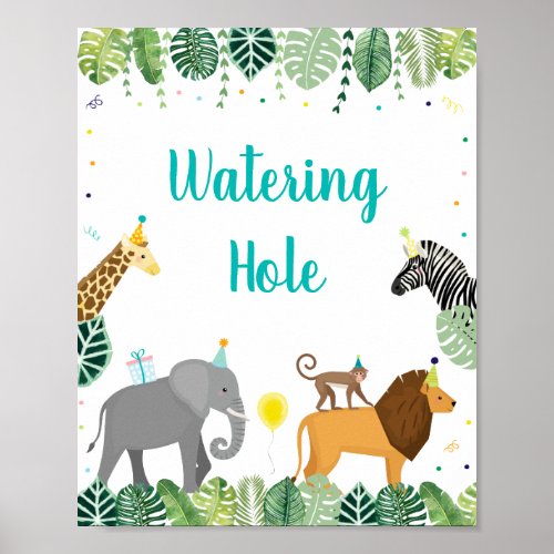 Watering Hole Party Animal Safari Birthday Poster