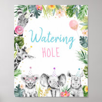 Watering Hole Pink Gold Tropical Safari Birthday Poster