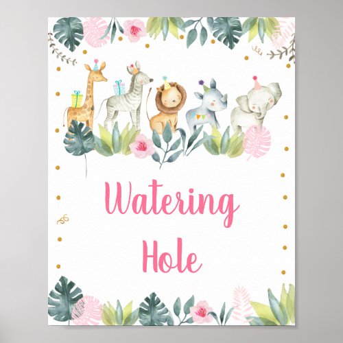 Watering Hole Pink Safari Jungle Birthday Poster