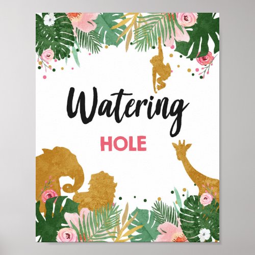 Watering Hole Safari Animals Girl Birthday Sign