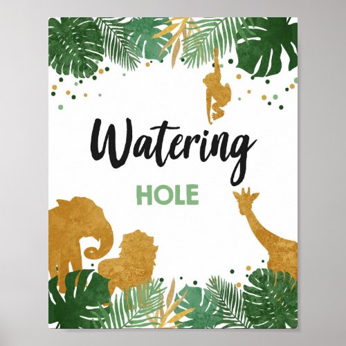 Watering Hole Safari Wild Animals Gold Birthday Poster