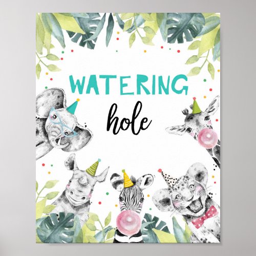 Watering Hole Wild Animals Boy Birthday Table Sign