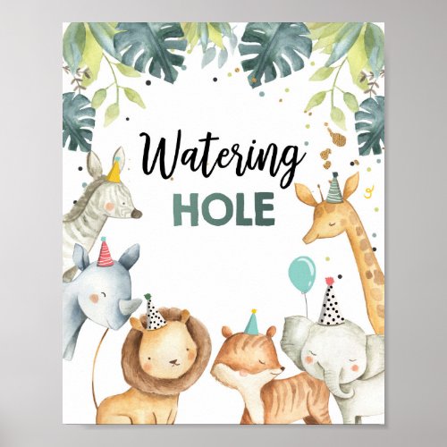 Watering Hole Wild Animals Boy Birthday Table Sign