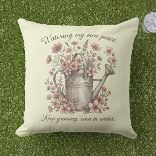 Watering My Own Peace Vintage Floral Botanical Outdoor Pillow