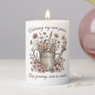 Watering My Own Peace Vintage Floral Botanical Pillar Candle