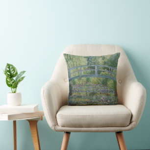 Waterlilies and Japanese Footbridge  Throw Pillow