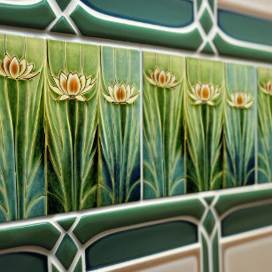 Waterlilies Art Deco Floral Wall Decor Art Nouveau Ceramic Tile