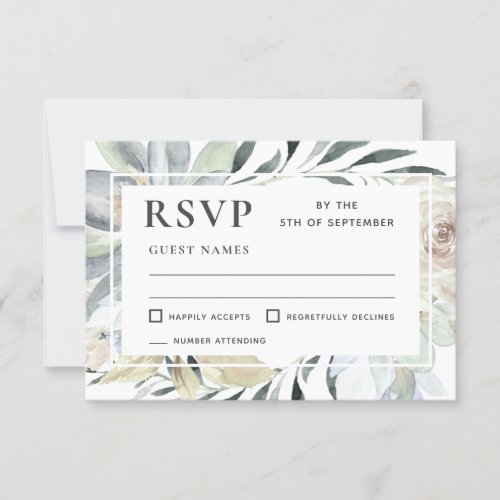 Waterlilies Blue and White Floral Wedding RSVP
