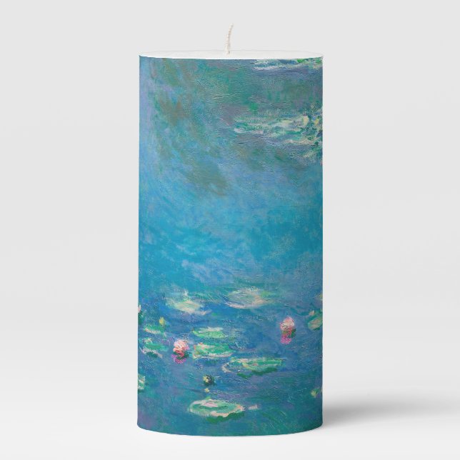 Waterlilies by Claude Monet Fine Art Painting Pillar Candle (Front)
