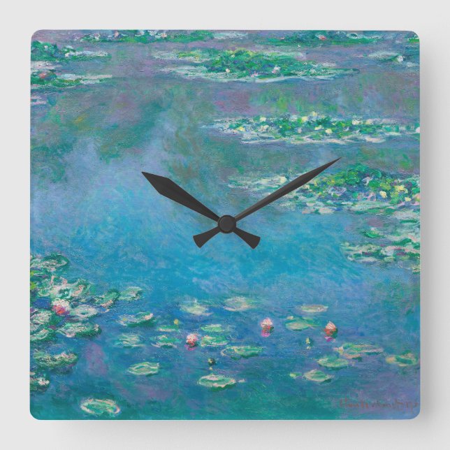 Waterlilies by Claude Monet Fine Art Painting Square Wall Clock (Front)