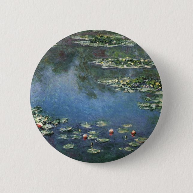 Waterlilies by Claude Monet, Vintage Flowers Button (Front)