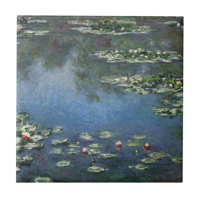 Waterlilies by Claude Monet, Vintage Flowers Ceramic Tile (Front)