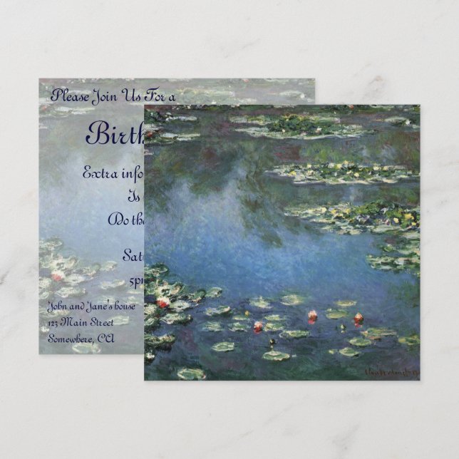 Waterlilies by Claude Monet, Vintage Flowers Invitation (Front/Back)