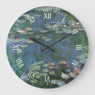 Waterlilies by Claude Monet, Vintage Flowers Large Clock