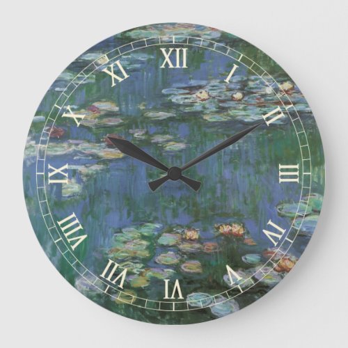 Waterlilies by Claude Monet Vintage Flowers Large Clock