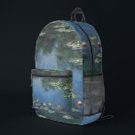 Waterlilies by Claude Monet, Vintage Flowers Printed Backpack<br><div class="desc">Water Lilies (1906) by Claude Monet is a vintage impressionism fine art landscape floral painting. It is one of many variations of water lily paintings that Monet painted in his flower garden in Giverny, France. Waterlily flowers in a spring season pond. About the artist: Claude Monet (1840-1926) was a founder...</div>