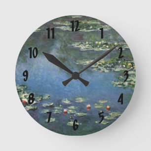 Waterlilies by Claude Monet, Vintage Flowers Round Clock