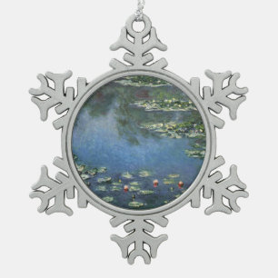 Waterlilies by Claude Monet, Vintage Flowers Snowflake Pewter Christmas Ornament