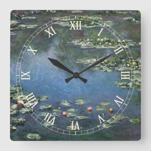 Waterlilies by Claude Monet Vintage Flowers Square Wall Clock
