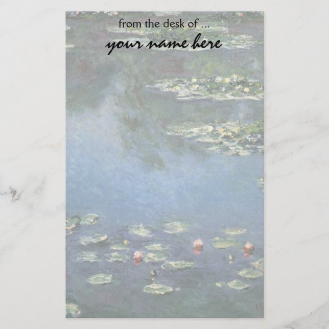 Waterlilies by Claude Monet, Vintage Flowers Stationery (Front)