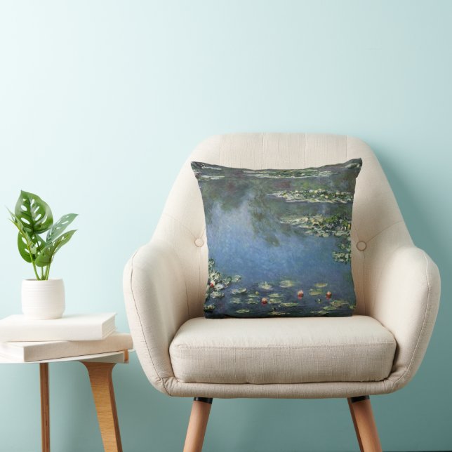 Waterlilies by Claude Monet, Vintage Flowers Throw Pillow (Chair)
