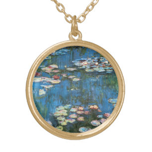 Waterlilies by Claude Monet, Vintage Impressionism Gold Plated Necklace