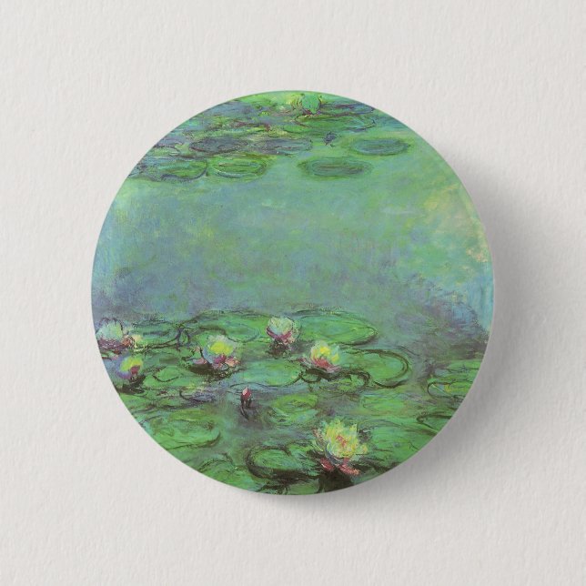 Waterlilies by Claude Monet, Vintage Impressionism Pinback Button (Front)
