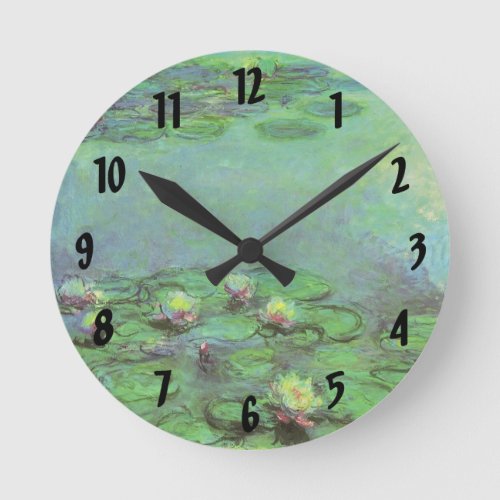 Waterlilies by Claude Monet Vintage Impressionism Round Clock