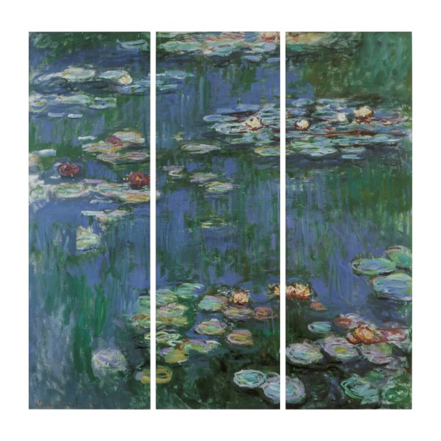 Waterlilies by Claude Monet, Vintage Impressionism Triptych (Front)