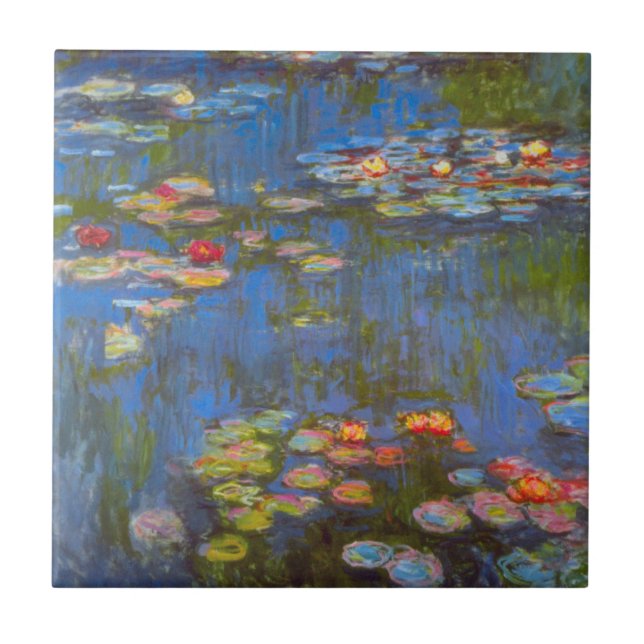 Waterlilies by Claude Monet, Vintage Nature Art Ceramic Tile (Front)
