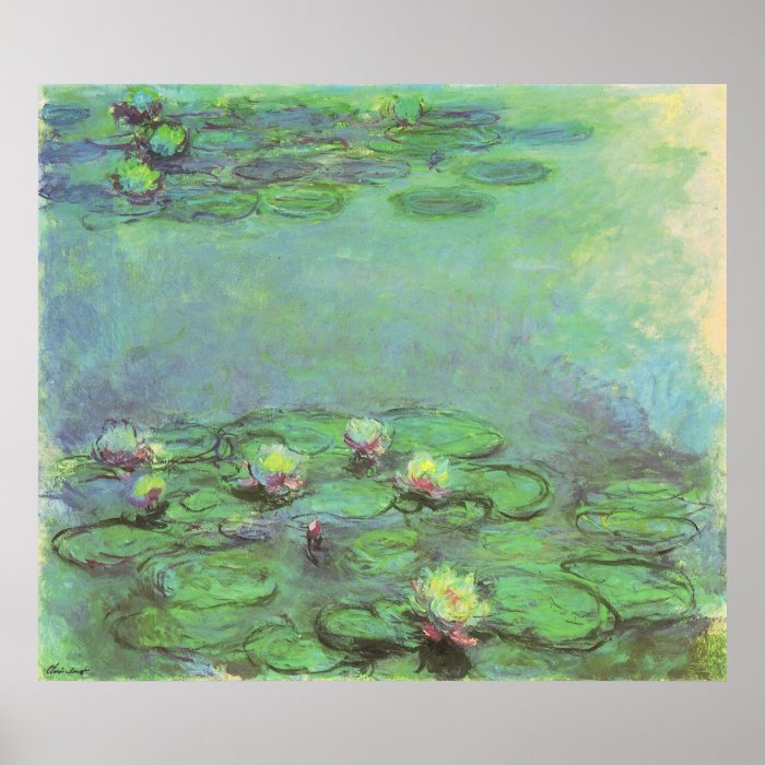 Waterlilies by Monet, Vintage Floral Impressionism Poster