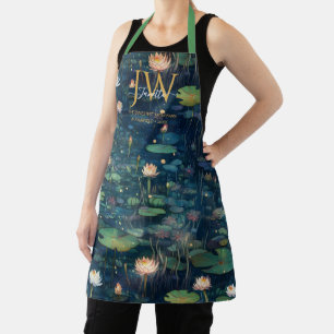 Waterlilies fairytale green hues custom Monogram Apron