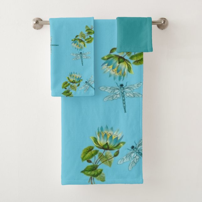 Waterlillies and dragonflies Towel Set (Insitu)