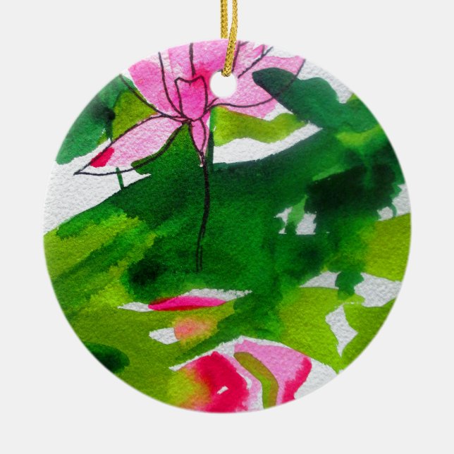 Waterlily abstract watercolour flower art ceramic ornament (Front)