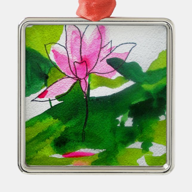 Waterlily abstract watercolour flower art metal ornament (Front)