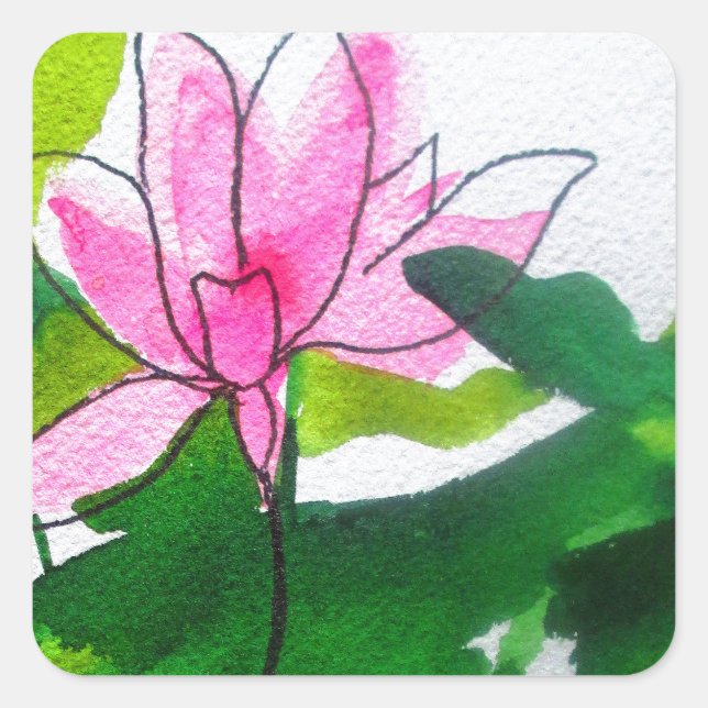 Waterlily abstract watercolour flower art square sticker (Front)