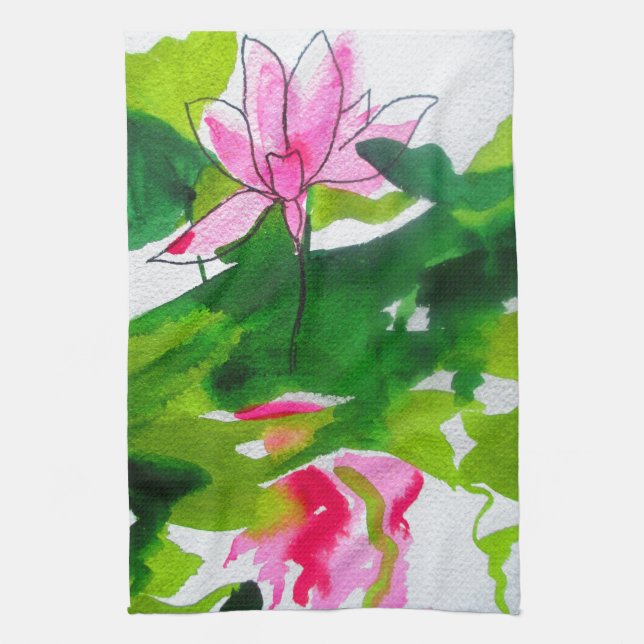 Waterlily abstract watercolour flower art towel (Vertical)